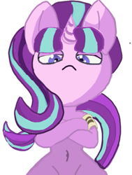 Size: 475x628 | Tagged: safe, artist:kirinstarlight, starlight glimmer, pony, semi-anthro, g4, ankha, ankha zone, armband, belly button, bipedal, crossed arms, cute, looking at you, meme, phone drawing, s5 starlight, solo, this will end in communism, trace