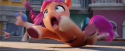 Size: 1272x524 | Tagged: safe, screencap, sunny starscout, earth pony, pony, g5, my little pony: a new generation, spoiler:my little pony: a new generation, d:, female, great moments in animation, majestic as fuck, mare, motion blur, open mouth, volumetric mouth