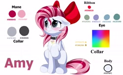 Size: 3500x2143 | Tagged: safe, artist:joaothejohn, oc, oc only, oc:amy, pegasus, pony, pony driland, ankh, blushing, bow, collar, cute, fanfic, fanfic art, floppy ears, full body, hair bow, high res, pet, reference, reference sheet, ribbon, simple background, solo, white background, wings