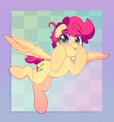 Size: 1440x1548 | Tagged: safe, artist:flixanoa, oc, oc only, oc:wallparty, pegasus, pony, abstract background, blushing, checkered background, male, solo, tongue out