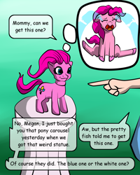 Size: 1400x1750 | Tagged: safe, artist:hipper-reed, idw, megan williams, pinkie pie, earth pony, human, pony, g4, spoiler:comic, spoiler:comic78, bad end, cosmageddon, crying, dialogue, eyes closed, fate worse than death, female, floppy ears, gradient background, inanimate tf, ocular gushers, offscreen character