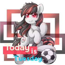 Size: 1331x1327 | Tagged: safe, artist:twilight-minkowski, oc, oc only, oc:shujo, earth pony, pony, abstract background, female, football, solo, sports