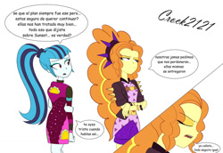Size: 1280x882 | Tagged: safe, artist:crock2121, adagio dazzle, sonata dusk, equestria girls, g4, my little pony equestria girls: better together, clothes, comic, dialogue, duo, duo female, female, music festival outfit, simple background, spanish, taco dress, translated in the description, white background