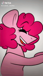 Size: 576x1024 | Tagged: safe, artist:crookedbeetles, pinkie pie, earth pony, pony, g4, too many pinkie pies, :p, animated, clone, disaster girl, editorial cutie mark, explosion, eyes closed, faic, fart, fart noise, female, gir, hoofshake, invader zim, looking at you, mare, missing cutie mark, mushroom cloud, onomatopoeia, open mouth, open smile, pinkie clone, smiling, sound, sound effects, tiktok, tongue out, webm, zim