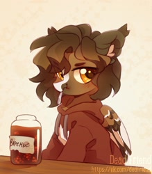 Size: 1895x2160 | Tagged: safe, artist:dedfriend, oc, oc only, pegasus, pony, clothes, cyrillic, eating, female, food, hoodie, jam, mare, russian, sitting, solo, spoon