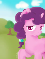 Size: 1920x2500 | Tagged: safe, artist:pwnagespartan, sugar belle, pony, unicorn, g4, cloud, female, smiling, solo, tree