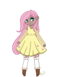 Size: 800x900 | Tagged: safe, artist:twilightmew16, fluttershy, human, g4, clothes, dark skin, dress, female, humanized, simple background, solo, transparent background