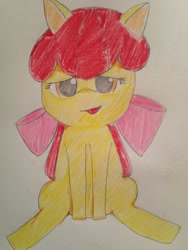 Size: 769x1024 | Tagged: safe, artist:おーりん, apple bloom, earth pony, pony, g4, female, filly, solo, traditional art