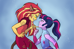 Size: 3129x2076 | Tagged: safe, artist:aanotherpony, sunset shimmer, twilight sparkle, equestria girls, cat ears, catgirl, catra, claws, clothes, crossover, duo, female, high res, lesbian, parody, ponytail, she-ra, she-ra and the princesses of power, shipping, sunsetsparkle, tail