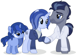Size: 3747x2733 | Tagged: safe, artist:cirillaq, oc, oc only, pony, unicorn, blue eyes, clothes, colt, eye contact, eyebrows, female, full body, high res, holding hooves, horn, lidded eyes, looking at each other, male, mare, shadow, show accurate, simple background, smiling, stallion, standing, tail, transparent background, two toned mane, two toned tail, unicorn oc
