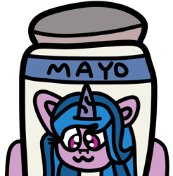 Size: 900x915 | Tagged: safe, artist:jadeharmony, izzy moonbow, pony, unicorn, g5, my little pony: a new generation, :3, clothes, costume, cute, female, food, food costume, halloween, halloween costume, holiday, izzybetes, jar, mare, mayo costume, mayonnaise, mayonnaise costume, nightmare night, nightmare night costume, sauce, simple background, solo, this will not end well, transparent background