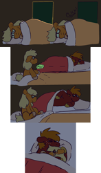 Size: 1478x2508 | Tagged: safe, artist:tezzbot, applejack, big macintosh, earth pony, pony, g4, bed, blanket, brother and sister, colt, colt big macintosh, comforting, comic, crying, female, filly, filly applejack, hug, lying down, male, siblings, unshorn fetlocks, younger