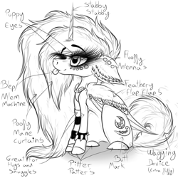 Size: 2688x2686 | Tagged: safe, artist:beamybutt, oc, oc only, oc:moonbeam, alicorn, pony, :p, alicorn oc, anatomy, belly, concave belly, cute, ear fluff, ear piercing, eyelashes, female, freckles, high res, horn, lineart, mare, piercing, simple background, solo, tongue out, white background, wings