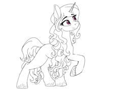 Size: 1206x860 | Tagged: safe, artist:shpinat9, izzy moonbow, pony, unicorn, g5, my little pony: a new generation, female, lineart, mare, monochrome, partial color, raised hoof, solo