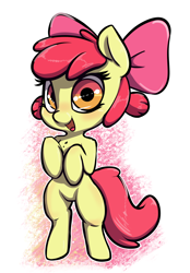Size: 1664x2384 | Tagged: safe, artist:nottrevbe, apple bloom, earth pony, pony, g4, alternate hairstyle, bipedal, blushing, female, filly, pigtails, solo
