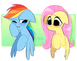 Size: 2220x1745 | Tagged: safe, artist:syrupyyy, fluttershy, rainbow dash, pegasus, pony, g4, crying, cute, duo, duo female, female, floppy ears, mare, sad, sadorable
