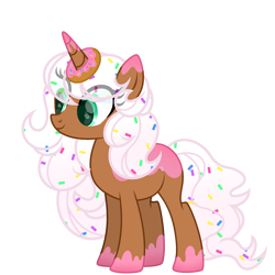 Size: 2400x2400 | Tagged: safe, artist:ponkus, oc, oc only, oc:donut daydream, pony, unicorn, cute, donut, food, high res, simple background, solo, sprinkles, transparent background