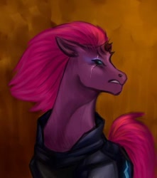 Size: 533x604 | Tagged: safe, artist:invidiasaunder, tempest shadow, pony, unicorn, g4, my little pony: the movie, broken horn, bust, eye scar, female, horn, mare, portrait, scar, scowl, simple background, solo