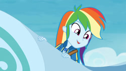 Size: 3410x1920 | Tagged: safe, screencap, rainbow dash, equestria girls, equestria girls specials, g4, my little pony equestria girls: better together, my little pony equestria girls: rollercoaster of friendship, clothes, cute, cutie mark, cutie mark on clothes, dashabetes, female, geode of super speed, high res, hoodie, jewelry, magical geodes, necklace, open mouth, open smile, roller coaster, smiling, solo