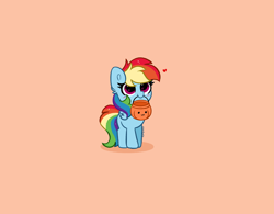 Size: 5344x4168 | Tagged: safe, artist:kittyrosie, rainbow dash, pegasus, pony, g4, :3, absurd resolution, blushing, cute, dashabetes, looking at you, mouth hold, pumpkin bucket, simple background, solo, tan background