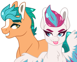Size: 1414x1142 | Tagged: safe, artist:buttercupisqueen, hitch trailblazer, zipp storm, earth pony, pegasus, pony, g5, my little pony: a new generation, duo, female, flirting, grin, male, mare, ship:stormblazer, shipping, simple background, smiling, spread wings, stallion, straight, tongue out, transparent background, wings