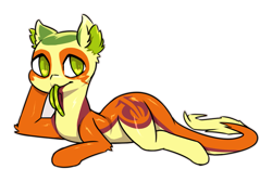 Size: 1055x710 | Tagged: safe, artist:afkregen, oc, oc only, oc:non toxic, monster pony, original species, pony, tatzlpony, digital art, lying down, male, simple background, solo, stallion, tail, tongue out, transparent background