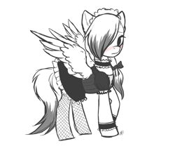Size: 1710x1425 | Tagged: safe, artist:megabait, oc, pegasus, pony, blushing, clothes, costume, cute, female, inktober, inktober 2021, maid, mare, partial color, solo, suit, uniform