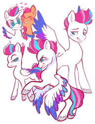 Size: 944x1226 | Tagged: safe, artist:brobobot, sunny starscout, zipp storm, earth pony, pegasus, pony, g5, my little pony: a new generation, spoiler:g5, spoiler:my little pony: a new generation, blushing, colored hooves, colored wings, female, heart, lesbian, love, raised eyebrow, ship:sunnystorm, shipping, simple background, smiling, unshorn fetlocks, white background, wings
