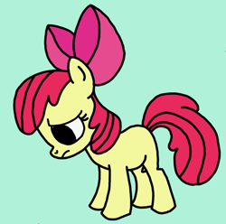 Size: 1184x1174 | Tagged: safe, artist:azure888, apple bloom, earth pony, pony, g4, apple bloom's bow, bow, empty eyes, female, filly, foal, frown, full body, hair bow, red mane, red tail, sad, simple background, solo, standing, tail