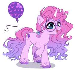 Size: 1100x1030 | Tagged: safe, artist:gihhbloonde, oc, oc only, pony, unicorn, female, glasses, magical lesbian spawn, mare, offspring, parent:izzy moonbow, parent:pinkie pie, simple background, solo, transparent background