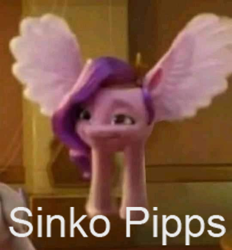 Size: 540x581 | Tagged: safe, edit, edited edit, edited screencap, screencap, pipp petals, pony, g5, my little pony: a new generation, 3d, bipedal, female, mare, meme, not salmon, pippasprite, sinko peso, wat