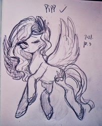 Size: 1660x2048 | Tagged: safe, artist:0704jiushuang, pipp petals, pegasus, pony, g5, my little pony: a new generation, monochrome, solo, traditional art