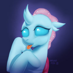 Size: 2048x2048 | Tagged: safe, artist:immunefox, ocellus, changedling, changeling, g4, close-up, cute, diaocelles, digital art, digital painting, happy, high res, looking at you, painting, simple background, solo, tongue out