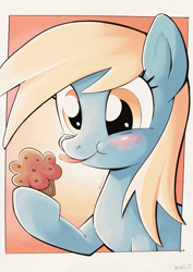 Size: 4093x5787 | Tagged: safe, artist:konanachi, derpy hooves, pegasus, pony, g4, blushing, cute, derpabetes, female, food, muffin, solo, tongue out