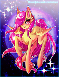 Size: 2039x2625 | Tagged: safe, artist:minamikoboyasy, fluttershy, bat pony, pony, g4, bat ponified, blushing, cute, cute little fangs, fangs, female, flutterbat, freckles, freckleshy, hair over one eye, high res, race swap, solo, unshorn fetlocks