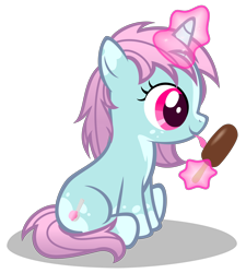 Size: 3180x3540 | Tagged: safe, artist:strategypony, oc, oc only, oc:scoops, pony, unicorn, eating, female, filly, food, glowing, glowing horn, high res, horn, ice cream, licking, magic, simple background, sitting, telekinesis, tongue out, transparent background, unicorn oc