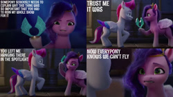 Size: 1280x720 | Tagged: safe, edit, edited screencap, editor:quoterific, screencap, pipp petals, zipp storm, pegasus, pony, g5, my little pony: a new generation, spoiler:g5, spoiler:my little pony: a new generation, female, mare, open mouth, pegasus crystal, siblings, sisters