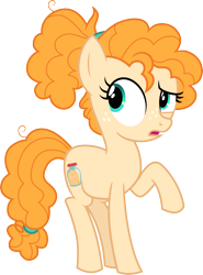 Size: 3000x4059 | Tagged: safe, artist:cloudy glow, pear butter, earth pony, pony, g4, the perfect pear, .ai available, confused, female, freckles, high res, open mouth, raised hoof, simple background, solo, standing, tail, teal eyes, teenager, transparent background, vector
