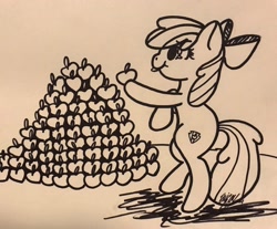 Size: 2048x1698 | Tagged: safe, artist:indigoskiesmod, apple bloom, earth pony, pony, g4, apple, female, filly, food, inktober, inktober 2019, solo