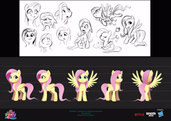 Size: 3840x2715 | Tagged: safe, artist:imalou, fluttershy, pegasus, pony, g5, my little pony: a new generation, concept art, happy, high res, shocked, sketch, spread wings, wings