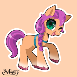 Size: 900x900 | Tagged: safe, artist:piripaints, sunny starscout, earth pony, pony, g5, my little pony: a new generation, coat markings, cute, female, mare, one eye closed, socks (coat markings), solo, sunnybetes, wink