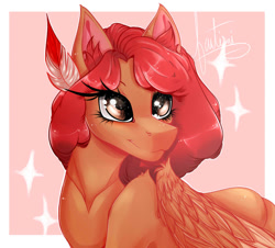 Size: 1134x1024 | Tagged: safe, artist:fantisai, oc, oc only, pegasus, pony, abstract background, bust, ear fluff, eyelashes, female, mare, signature, solo, wings