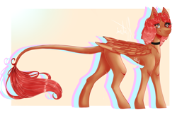 Size: 2000x1280 | Tagged: safe, artist:fantisai, oc, oc only, pegasus, pony, abstract background, choker, female, leonine tail, mare, pegasus oc, smiling, solo, tail, wings