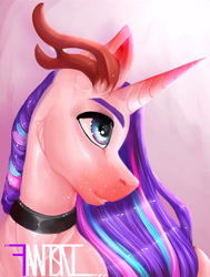 Size: 4543x6000 | Tagged: safe, artist:fantisai, oc, oc only, pony, unicorn, antlers, bust, choker, horn, solo, unicorn oc