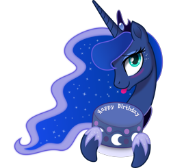 Size: 5000x4890 | Tagged: safe, artist:johnjoseco, artist:negatif22, princess luna, alicorn, pony, g4, .svg available, :p, birthday cake, blushing, bust, cake, cute, female, food, happy birthday, lunabetes, mare, movie accurate, portrait, simple background, solo, tongue out, transparent background, vector