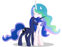 Size: 5000x3823 | Tagged: safe, artist:kp-shadowsquirrel, artist:negatif22, princess celestia, princess luna, alicorn, pony, g4, cute, duo, duo female, eyes closed, female, mare, missing accessory, movie accurate, nuzzling, royal sisters, sibling love, siblings, simple background, sisterly love, sisters, smiling, transparent background