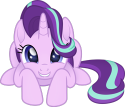 Size: 5000x4275 | Tagged: safe, artist:negatif22, part of a set, starlight glimmer, pony, unicorn, g4, absurd resolution, cute, female, glimmerbetes, grin, horn, imminent pounce, lip bite, looking at you, lying down, mare, prone, simple background, smiling, smiling at you, solo, tail, transparent background, vector