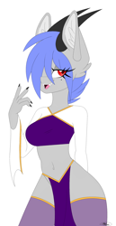 Size: 1542x3000 | Tagged: safe, alternate version, artist:melodytheartpony, oc, oc:melody silver, dracony, dragon, hybrid, anthro, art challenge, clothes, cute, dressuptober, dressuptober2021, fangs, female, horns, loincloth, multiple variants, smiling, solo, stockings, thigh highs