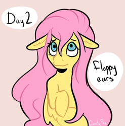 Size: 1010x1024 | Tagged: safe, artist:carconutty, fluttershy, pegasus, pony, g4, bust, female, floppy ears, looking up, mare, ponytober, raised hoof, simple background, solo, stray strand, turned head, wings