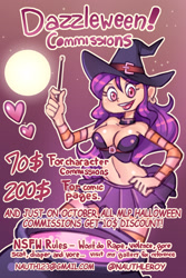 Size: 2000x3000 | Tagged: safe, artist:nauth, oc, oc:alissa, human, breasts, cleavage, clothes, commission, community related, hat, high res, light skin, potion, price list, sexy, socks, stockings, thigh highs, witch hat